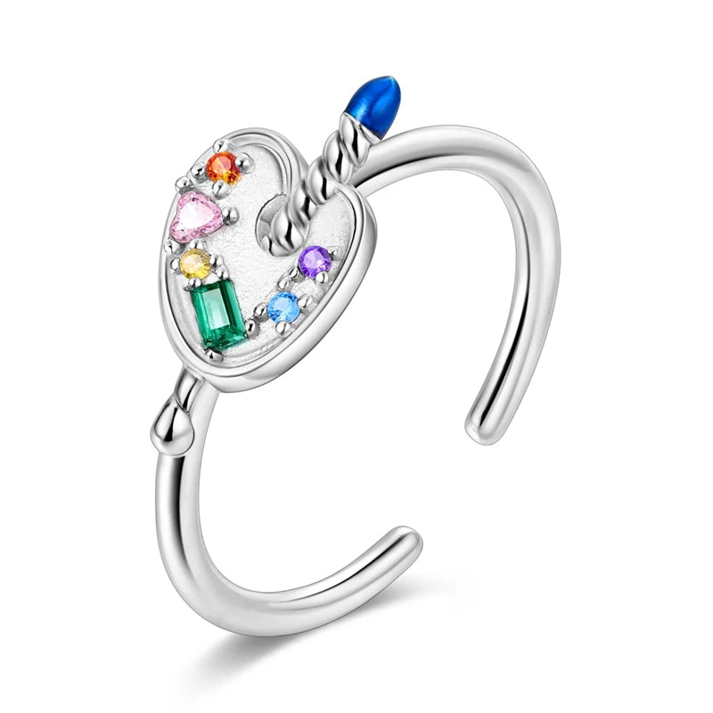 925 Silver Color with Blue Zircon Butterfly Leaf Flower Rings