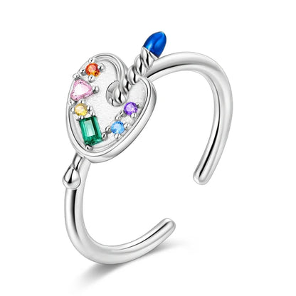 925 Silver Color with Blue Zircon Butterfly Leaf Flower Rings
