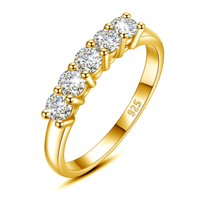 5 Stone Moissanite Ring Silver 925 100% Rose Gold Plated