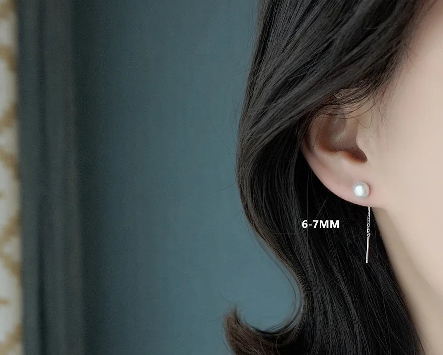 925 Sterling Silver Tassel Pearl Earrings – Elegant Korean Style for Women