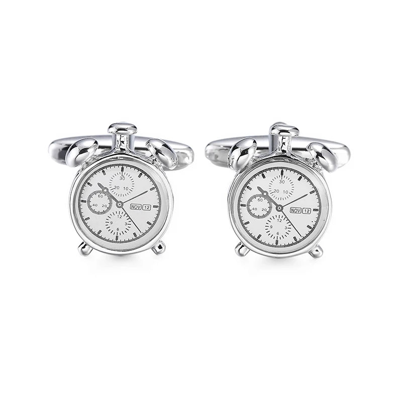 Vintage Clock Cufflinks Men's French Shirt Cufflinks Copper Material Clock Alarm
