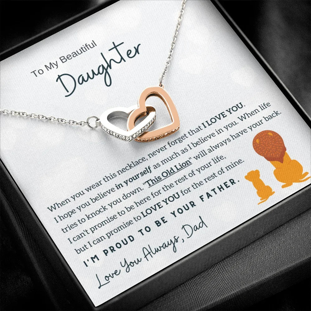 To My Daughter Gifts from Dad – Interlocking Two Heart Stainless Steel Necklace