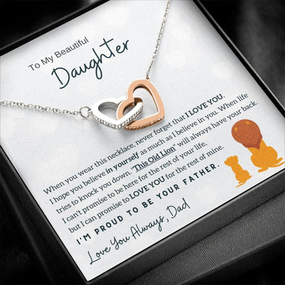 To My Daughter Gifts from Dad – Interlocking Two Heart Stainless Steel Necklace