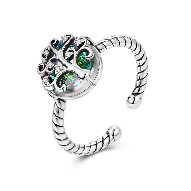 925 Silver Color with Blue Zircon Butterfly Leaf Flower Rings