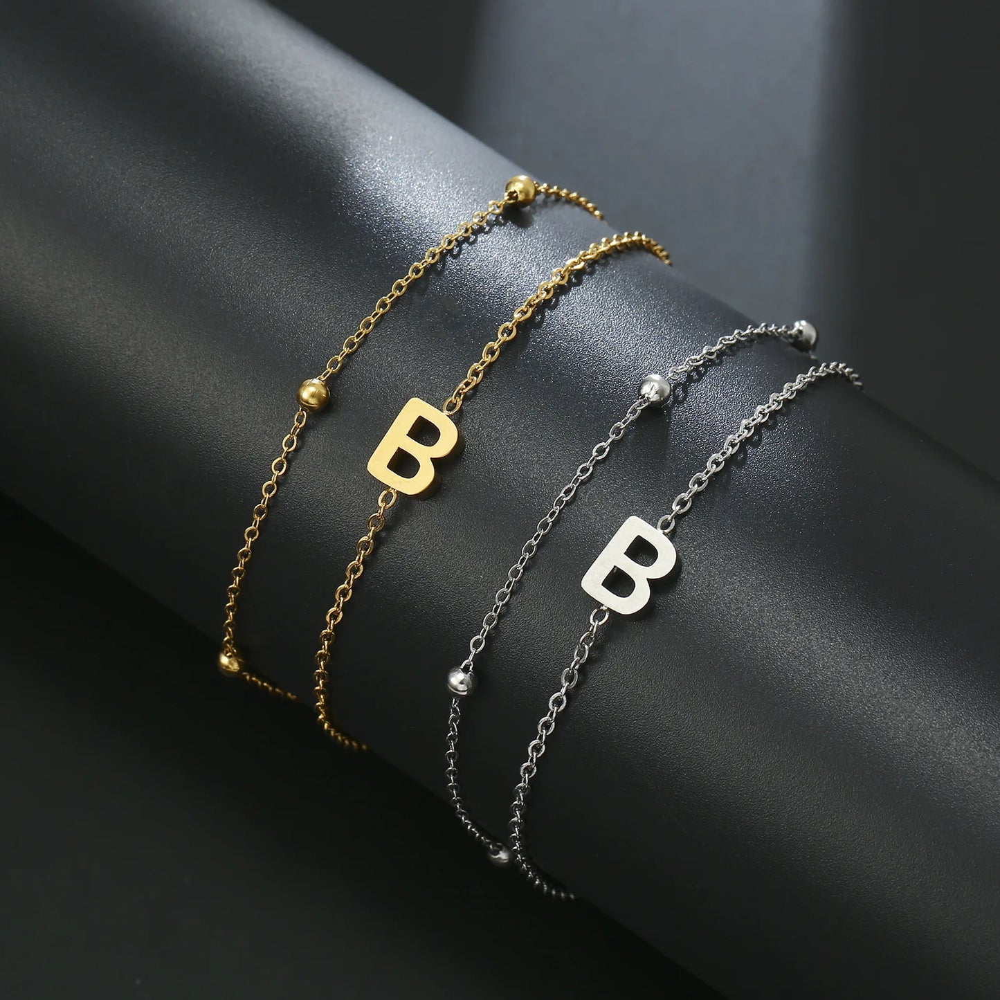 New Fashion A-Z Letter Double Layer Bracelets Simple Stainless