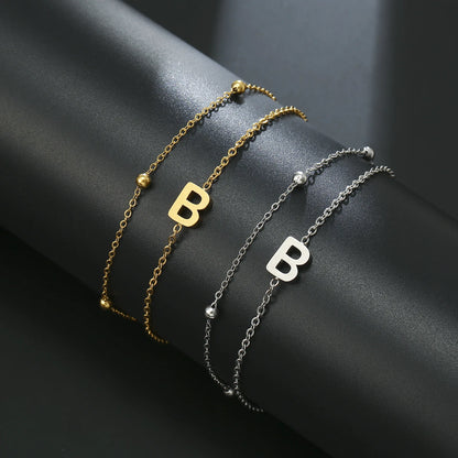 New Fashion A-Z Letter Double Layer Bracelets Simple Stainless