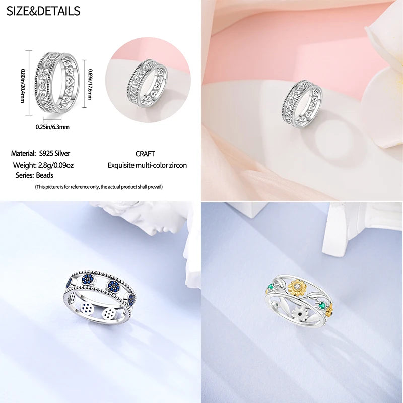925 Silver Hollow Ring Size 6-9 Flower Sun Design