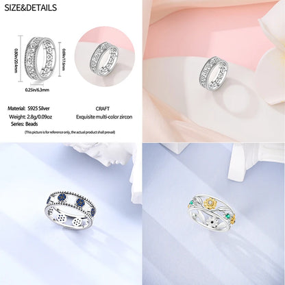 925 Silver Hollow Ring Size 6-9 Flower Sun Design