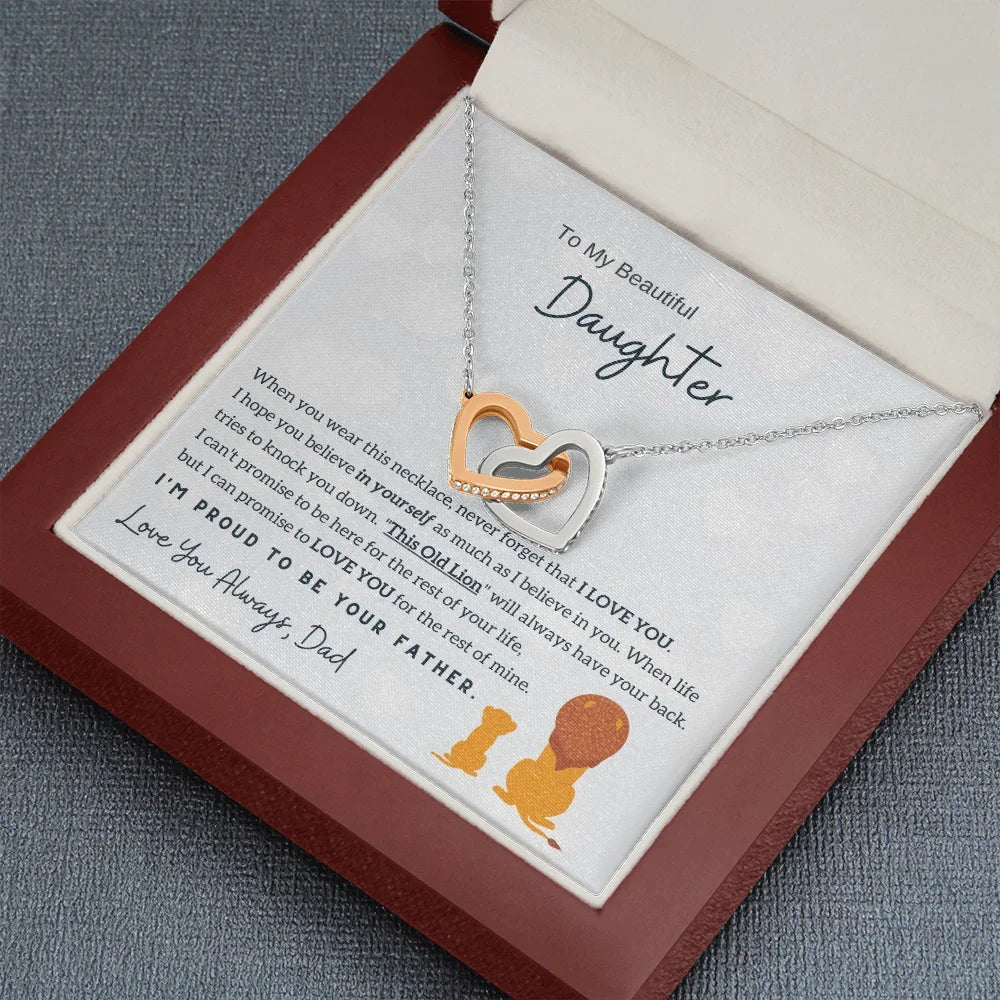 To My Daughter Gifts from Dad – Interlocking Two Heart Stainless Steel Necklace