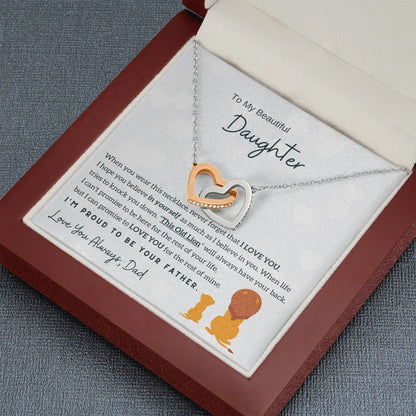 To My Daughter Gifts from Dad – Interlocking Two Heart Stainless Steel Necklace