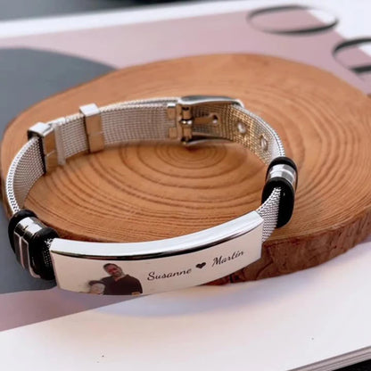Personalized Picture Unisex Bracelet Custom Stainless Steel Engraved Photo & Text Name Adjustable ID Bracelet