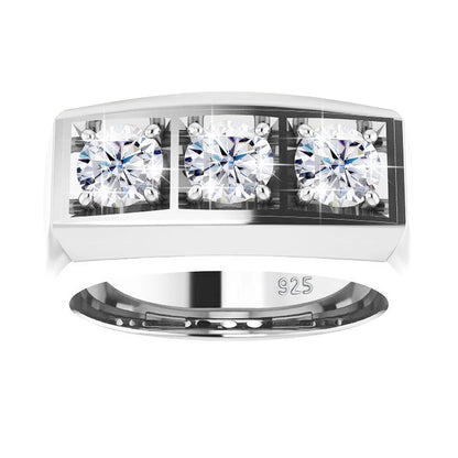 Heavy 3 Stone Moissanite Ring For Men And Women Sterling Silver 925