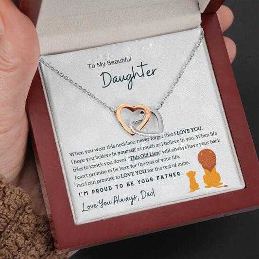 To My Daughter Gifts from Dad – Interlocking Two Heart Stainless Steel Necklace