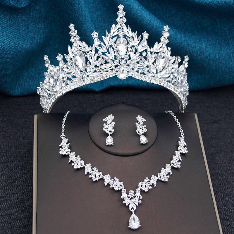 Princess Crown Bridal Jewelry Set for Women – Tiaras, Necklace & Earrings