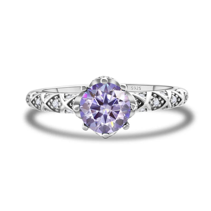 1 Carat 6.5mm D Color Moissanite Engagement Ring 925 Sterling Silver