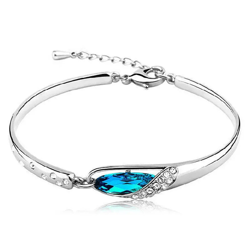 Elegant 925 Sterling Silver Blue Crystal Bracelet for Women – Perfect Jewelry Gift