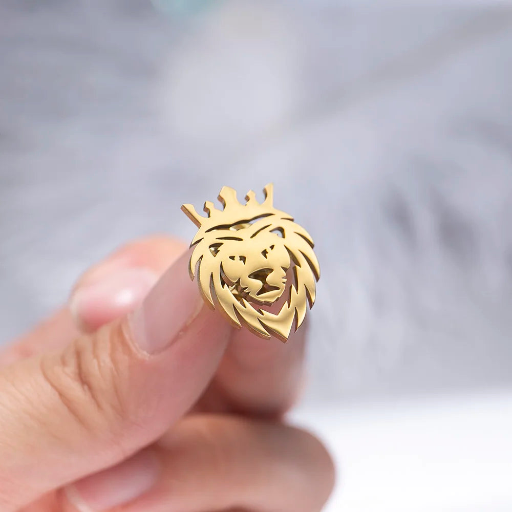 Crown Lion Men's Brooch Stainless Steel For Parties