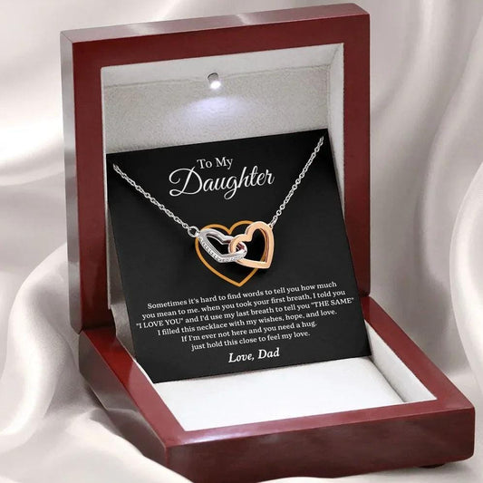 To My Daughter Interlocking Heart Necklace  Meaningful Gift from Dad