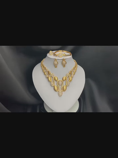 Dubai Gold Jewelry Set – 4pcs Necklace, Earrings, Bracelet, Ring